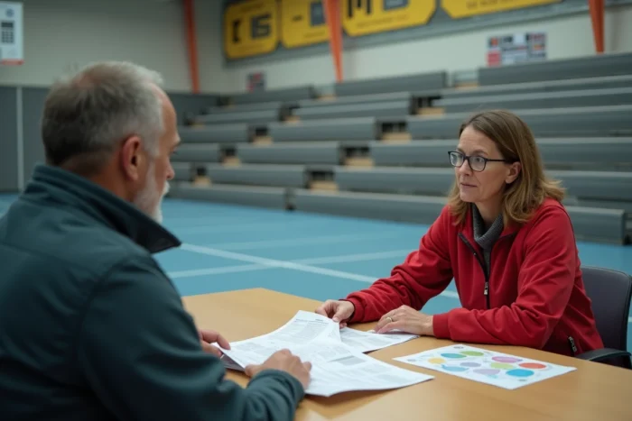 Réunion administrative entre une sportive et un responsable de club pour un changement d'association en Haute-Loire